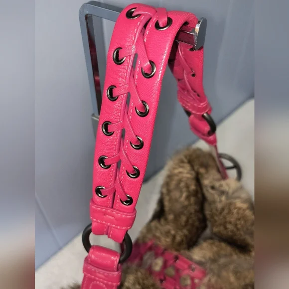 Coach Quilted Nylon Soho Hobo Fur Trim - Picture 5 of 10